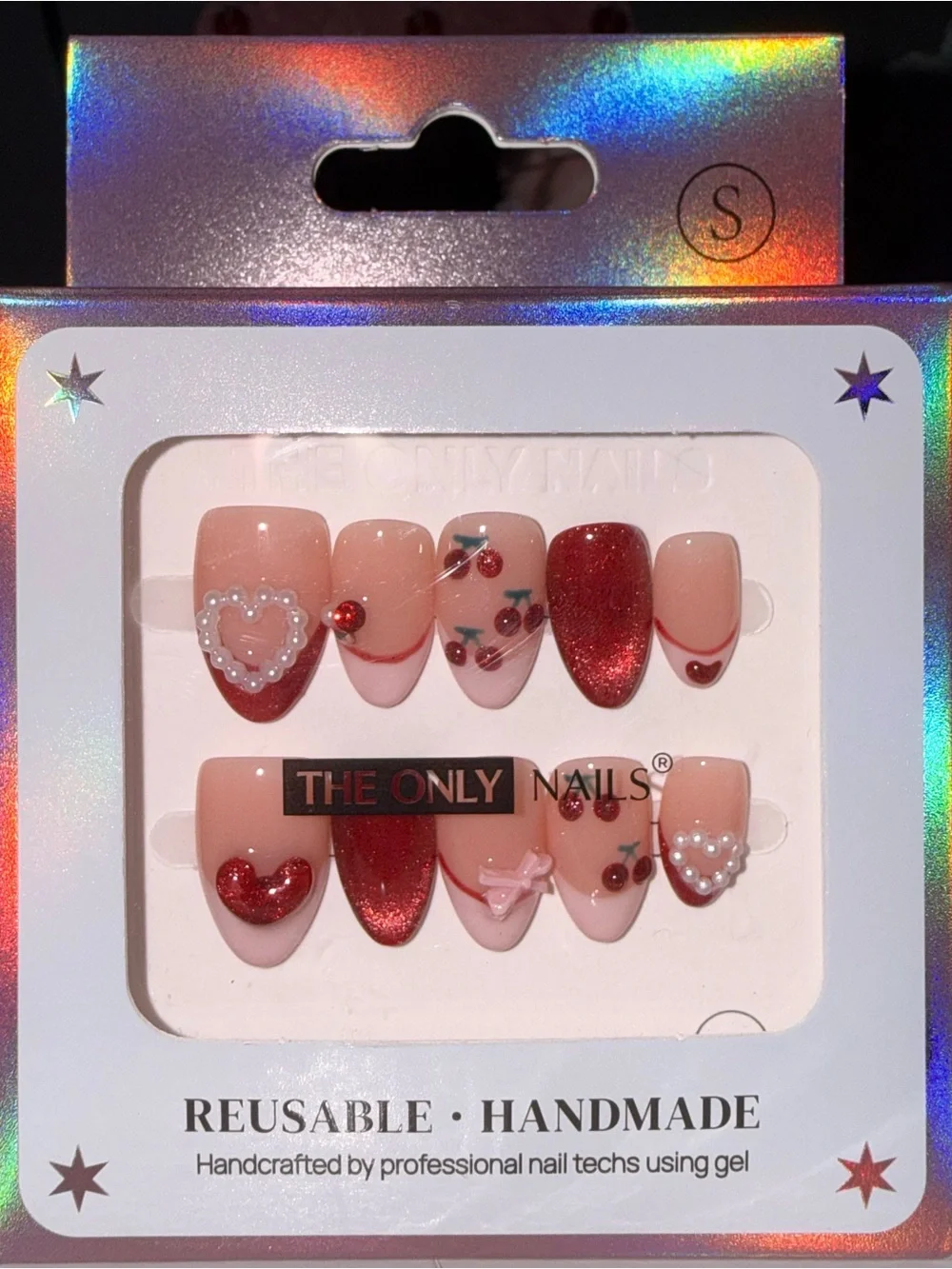 The Only Nails Red & Nude Reusable Handmade Press-On Nail Set